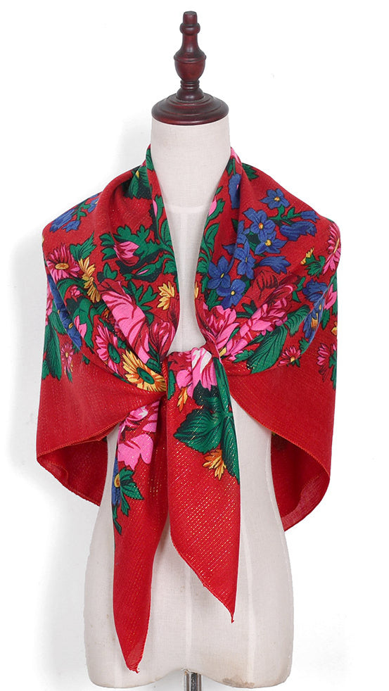 Metallic Flower Shawl ,Flower scarf. Traditional Rose Print, Accessories,Native American Style