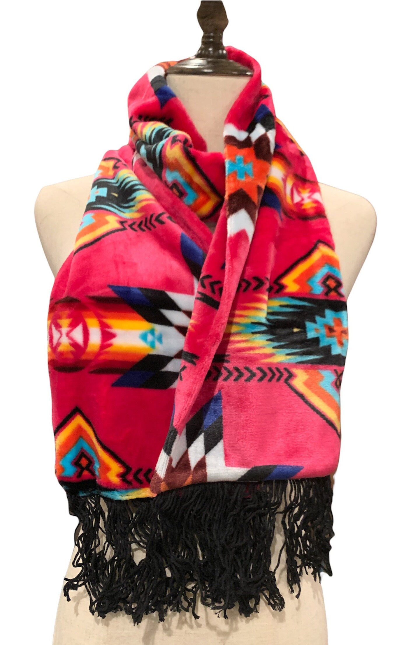 Native American Style STAR Design Super Soft Scarf With Fringe