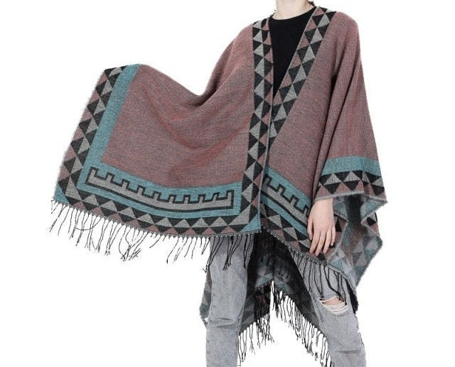 Southwest Shawl, Poncho-Native American Style Design--One Size Fits Most