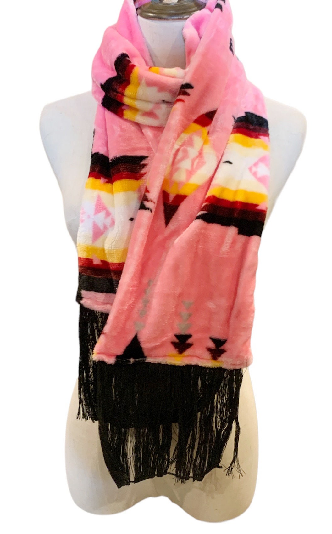 Native American style super soft scarf with fringe