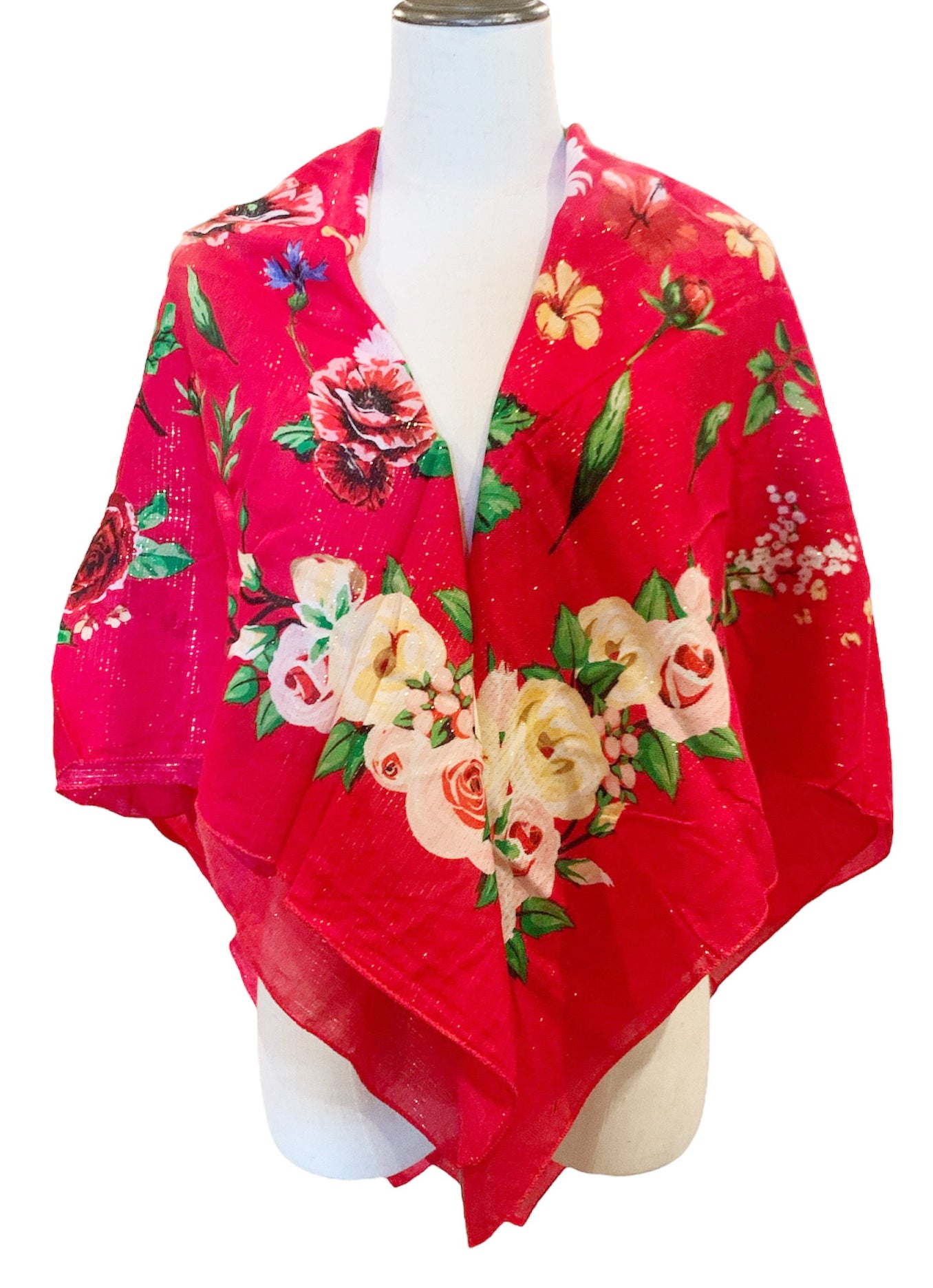 Metallic Flower Shawl ,Flower scarf.  New Design Rose Print,  Accessories,Native American Style 43"x43"