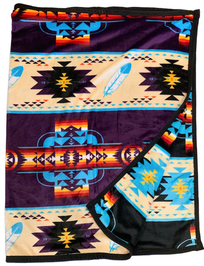 Native American Style Feather Design Super Soft Plush Reversible Kids Blanket