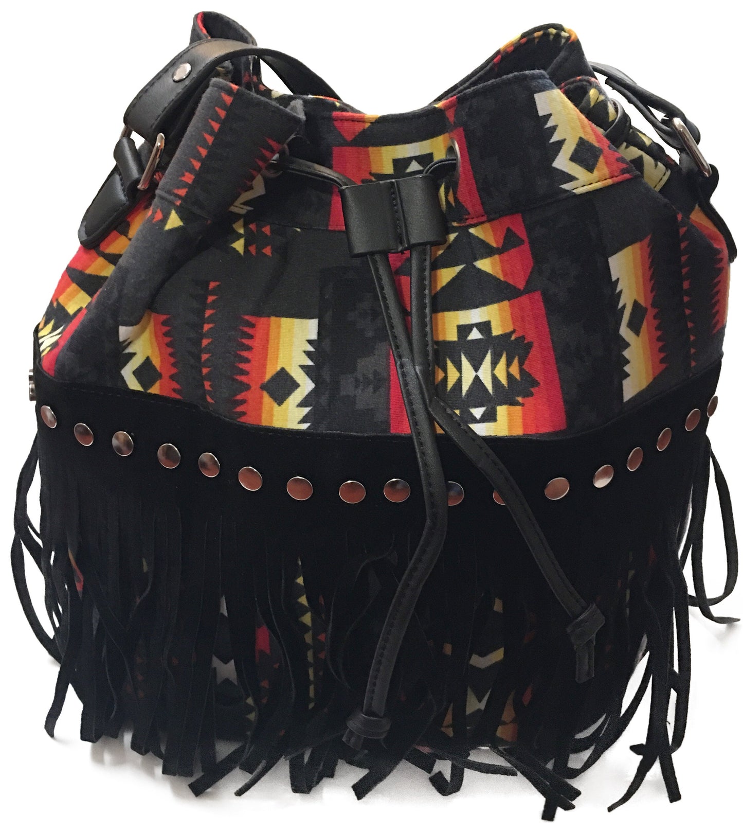 southwest style design bucket bag with fringe