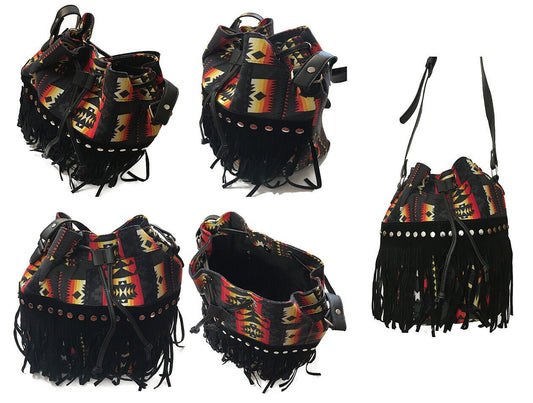 southwest style design bucket bag with fringe