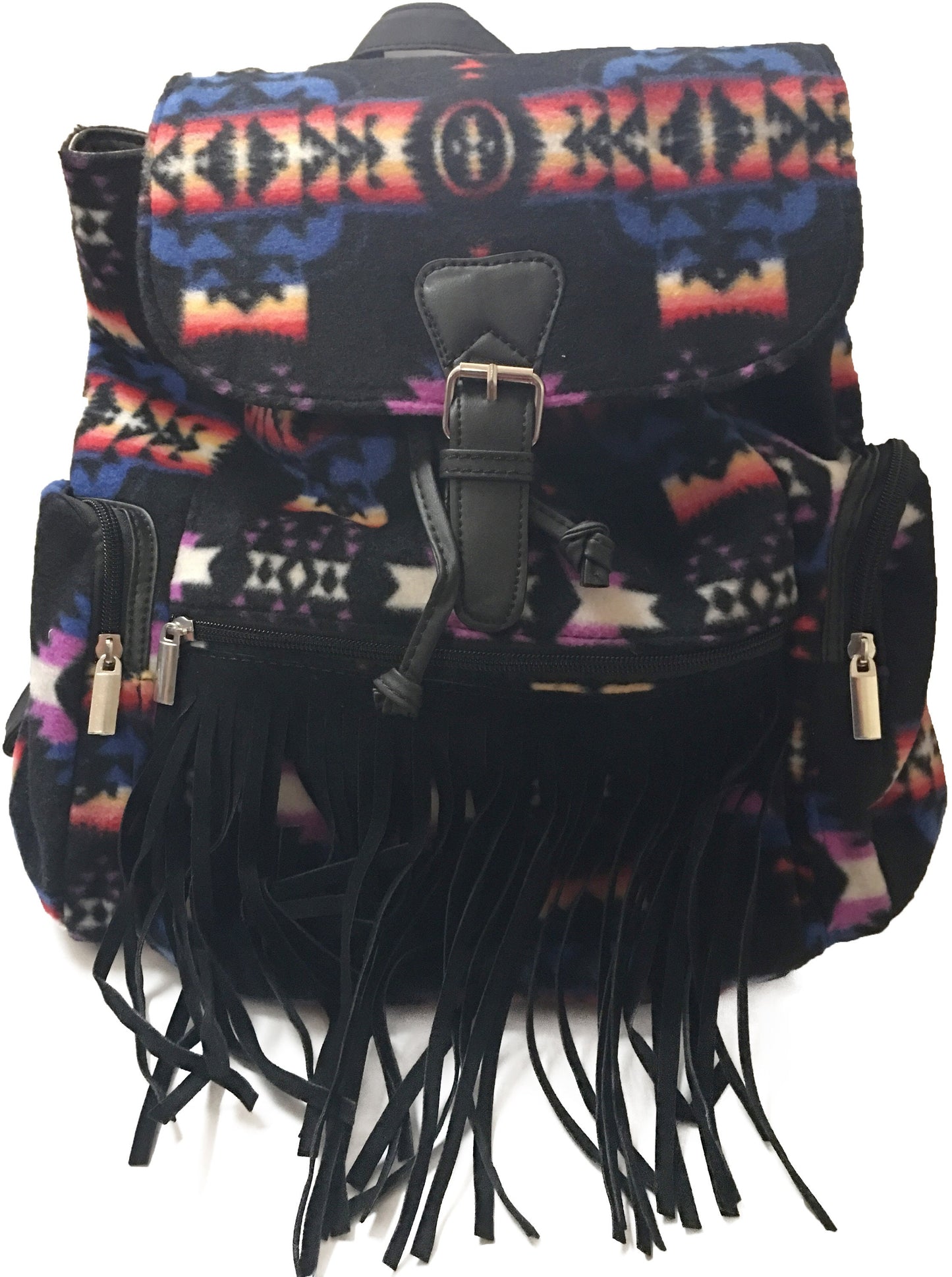 native american style design backpack with fringe