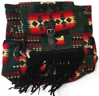 native american style design backpack with fringe