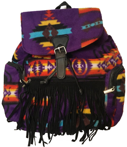 native american style design backpack with fringe