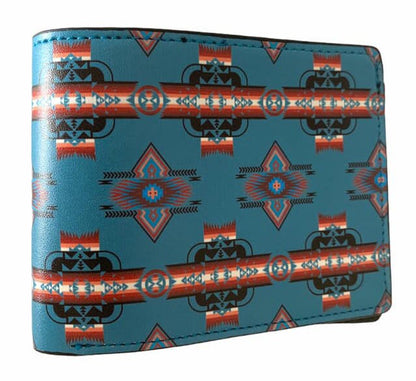 southwest native style design Men's Leather Bifold ID Card Holder Purse Wallet