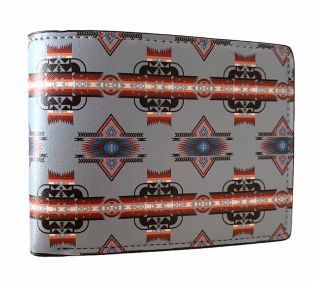 southwest native style design Men's Leather Bifold ID Card Holder Purse Wallet