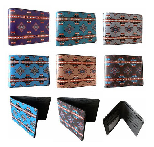 southwest native style design Men's Leather Bifold ID Card Holder Purse Wallet