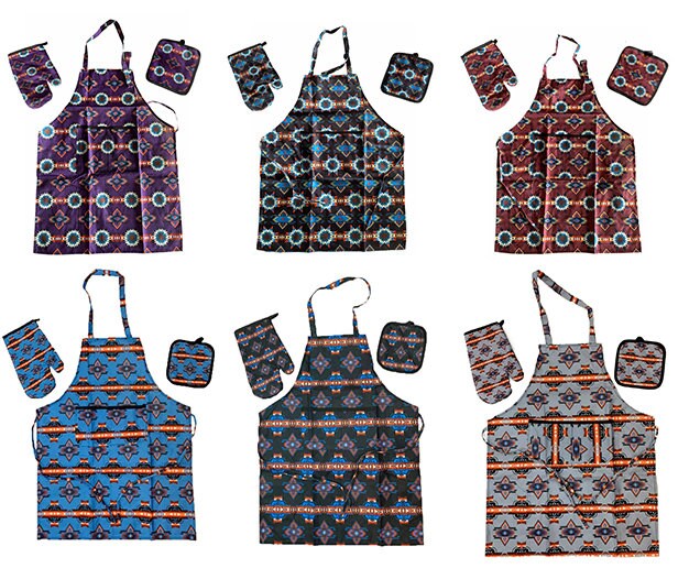 southwest Native style design Kitchen Apron, Glove, and Potholder Fish with Pockets