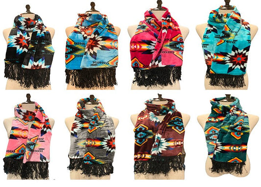 Native American Style STAR Design Super Soft Scarf With Fringe