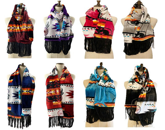 Native American style super soft scarf with fringe