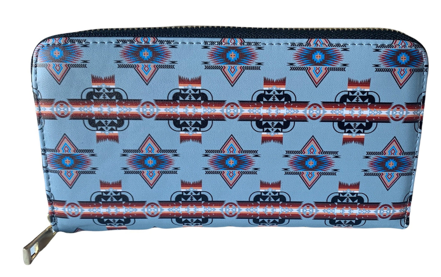 Native American Style Design Women's Wallet Leather Long Clutch Zipper Credit Card