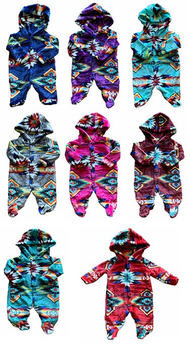 Native American Style Design Super Soft Baby Hooded one-piece