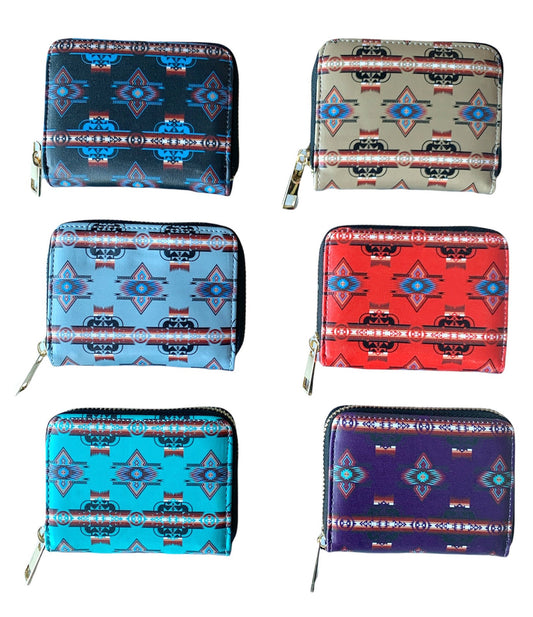 Native American Style Design Small Zipper Wallet