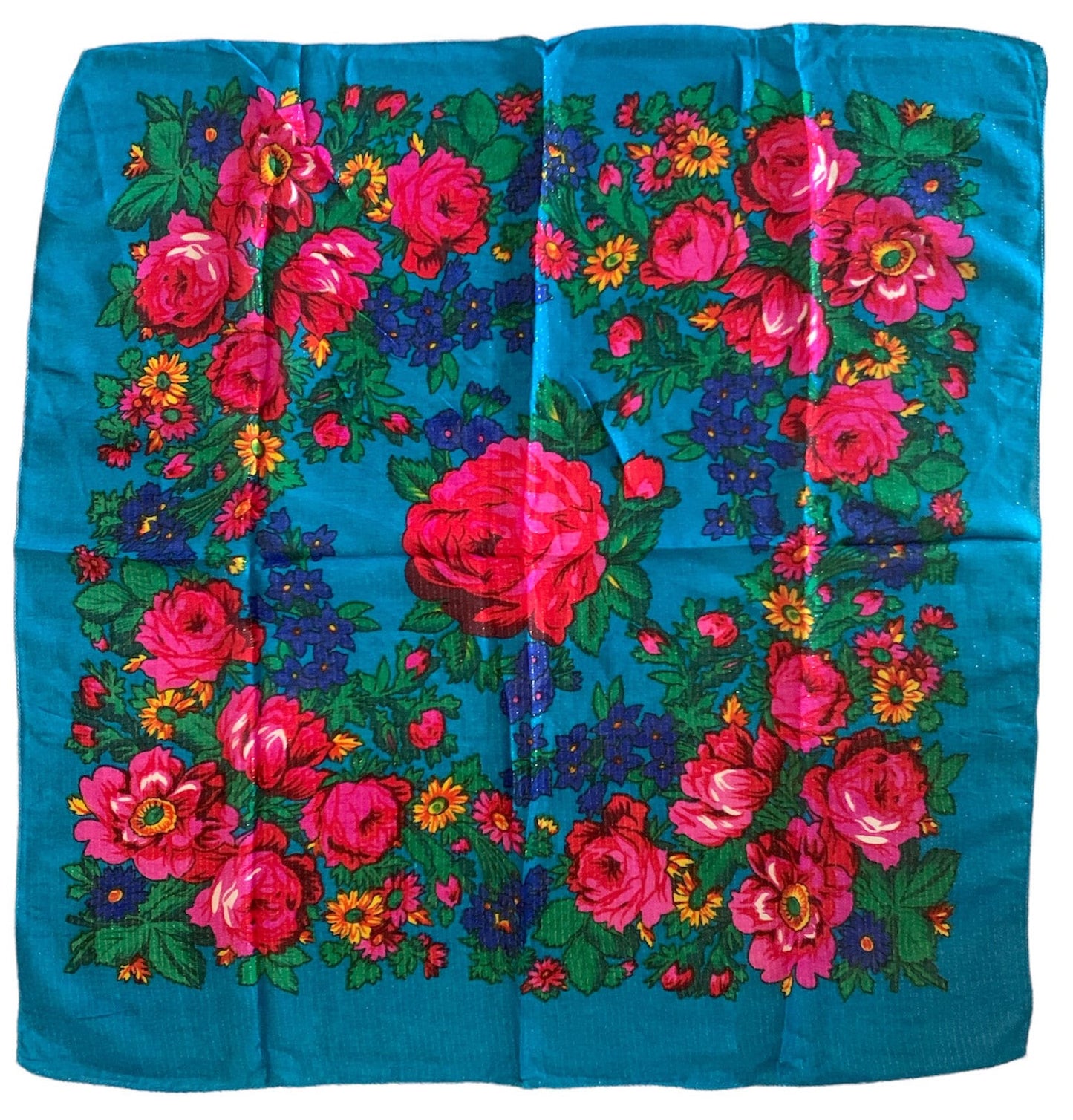 Metallic Flower scarf. Traditional Rose Print,  Accessories,Floral Scarf,Native American Style