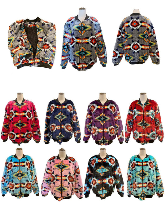 Super Soft Southwest-Inspired Native Zip-Up Bomber Jacket