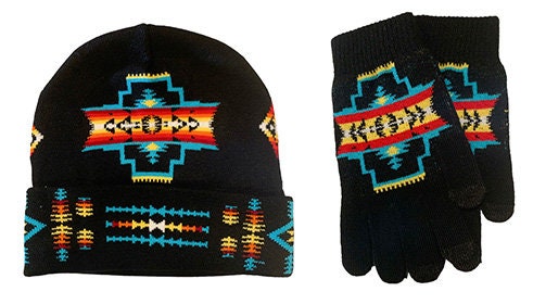 Native American Style Design Unisex Soft Stretch Folded Beanie Glove Set