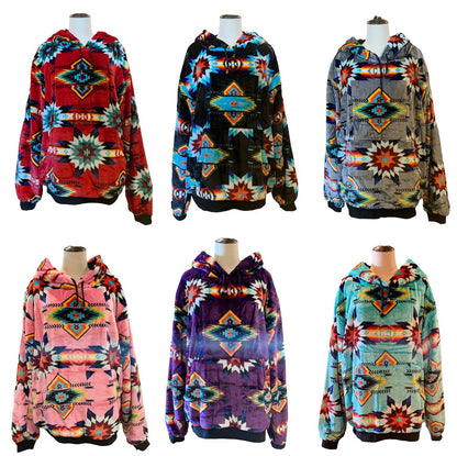 Native American Style Design Super Soft Sherpa Lining Pullover Hoodies Size 2XL