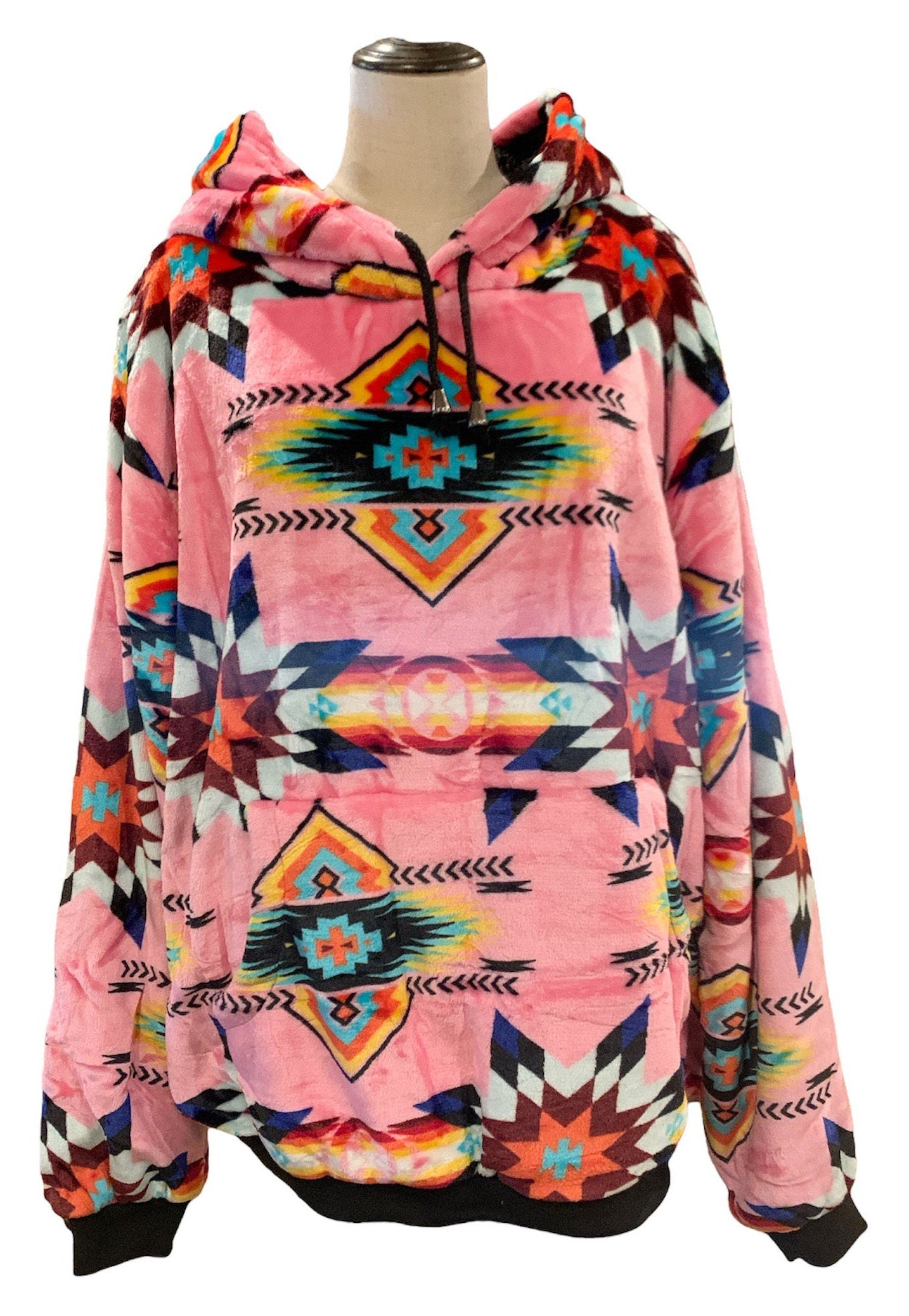 Native American Style Design Super Soft Sherpa Lining Pullover Hoodies Size 2XL