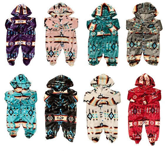 Super Soft Southwest Native American Style Baby Hooded Onesie