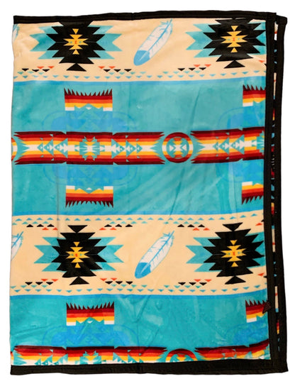 Native American Style Feather Design Super Soft Plush Reversible Kids Blanket