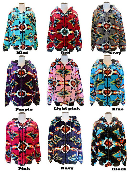 Native American Style Design Super Soft Sherpa Zip-up Adult Jacket