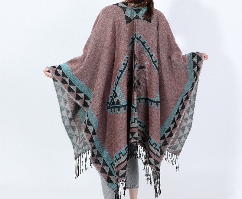 Southwest Shawl,  Poncho-Native American Style Design--One Size Fits Most